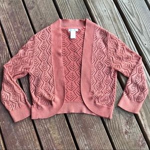 Cardigan/shrug salmon with gold threading MED